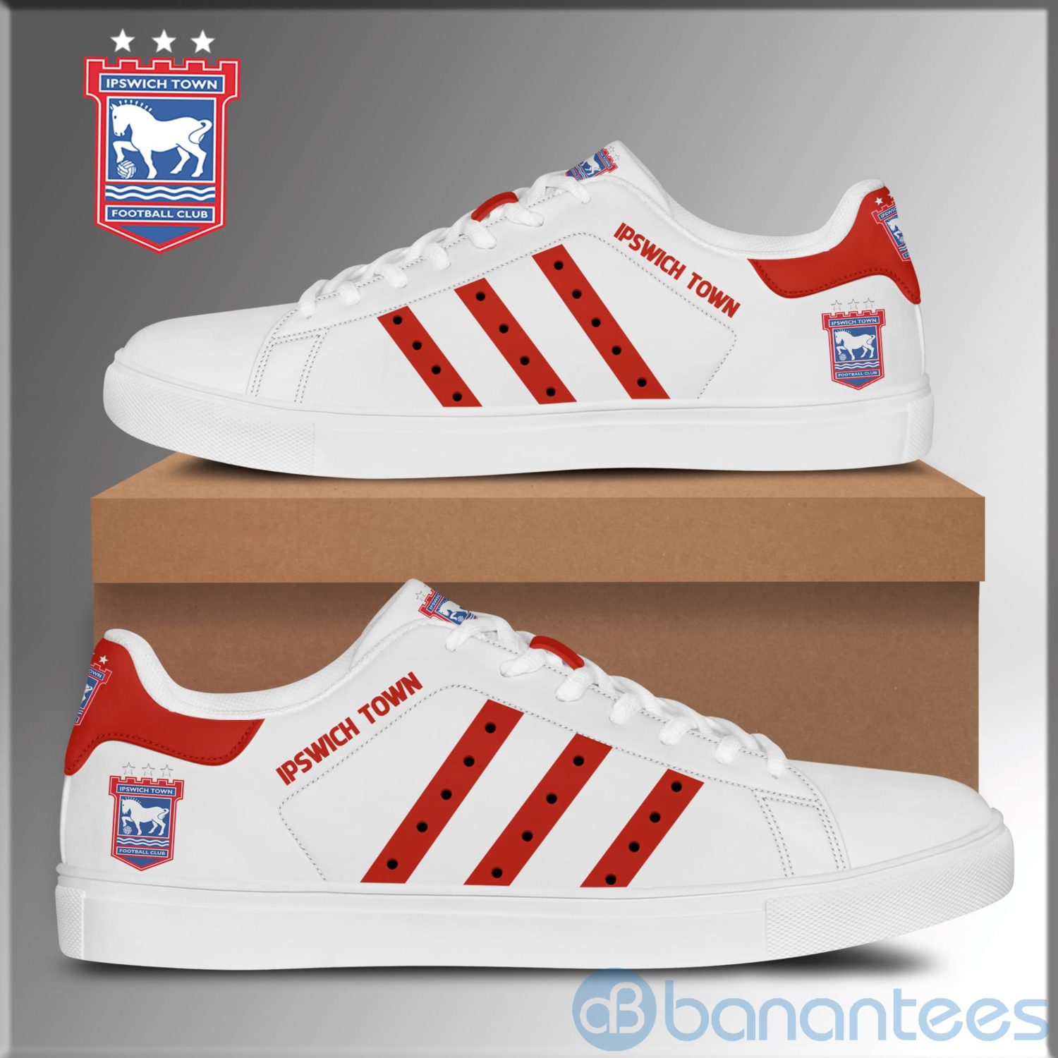 Ipstown Football Red Striped White Low Top Skate Shoes