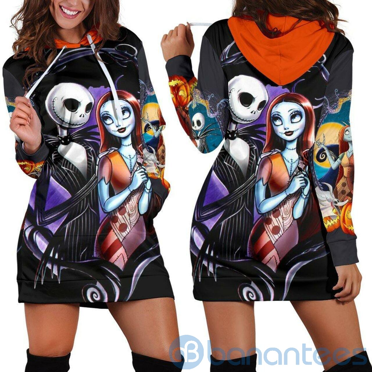 Jack Skellington And Saly Hoodie Dress For Women