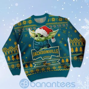 Jacksonville Jaguars Cute Baby Yoda Grogu Ugly Christmas 3D Sweater Product Photo