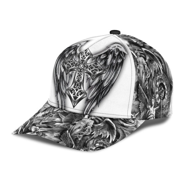 Jesus Christ Cross And Wings Printed Cap For Men And Women Product Photo