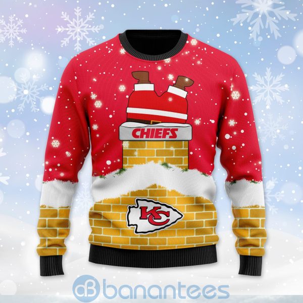 Kansas City Chiefs Football Team Logo Symbol Santa Claus Custom Name Christmas 3D Sweater Product Photo