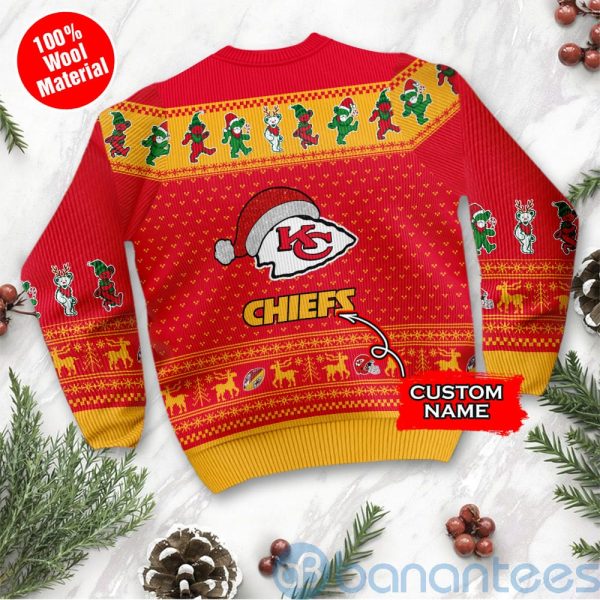 Kansas City Chiefs Grateful Dead SKull And Bears Custom Name Uglu Christmas 3D Sweater Product Photo