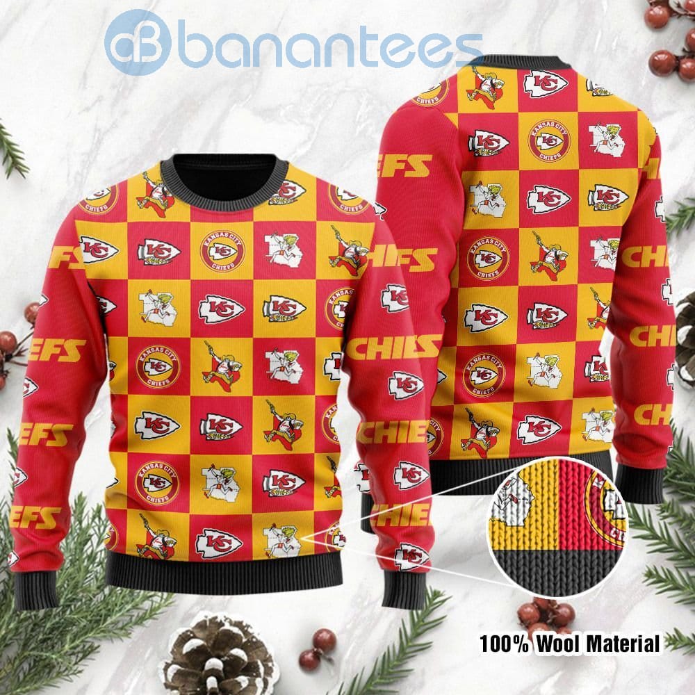 Kansas City Chiefs Logo Checkered Flannel Design Ugly Christmas 3D Sweater