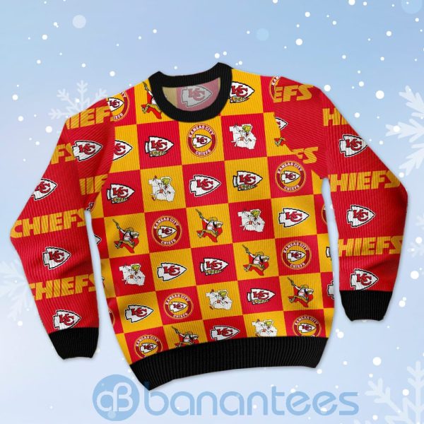 Kansas City Chiefs Logo Checkered Flannel Design Ugly Christmas 3D Sweater Product Photo