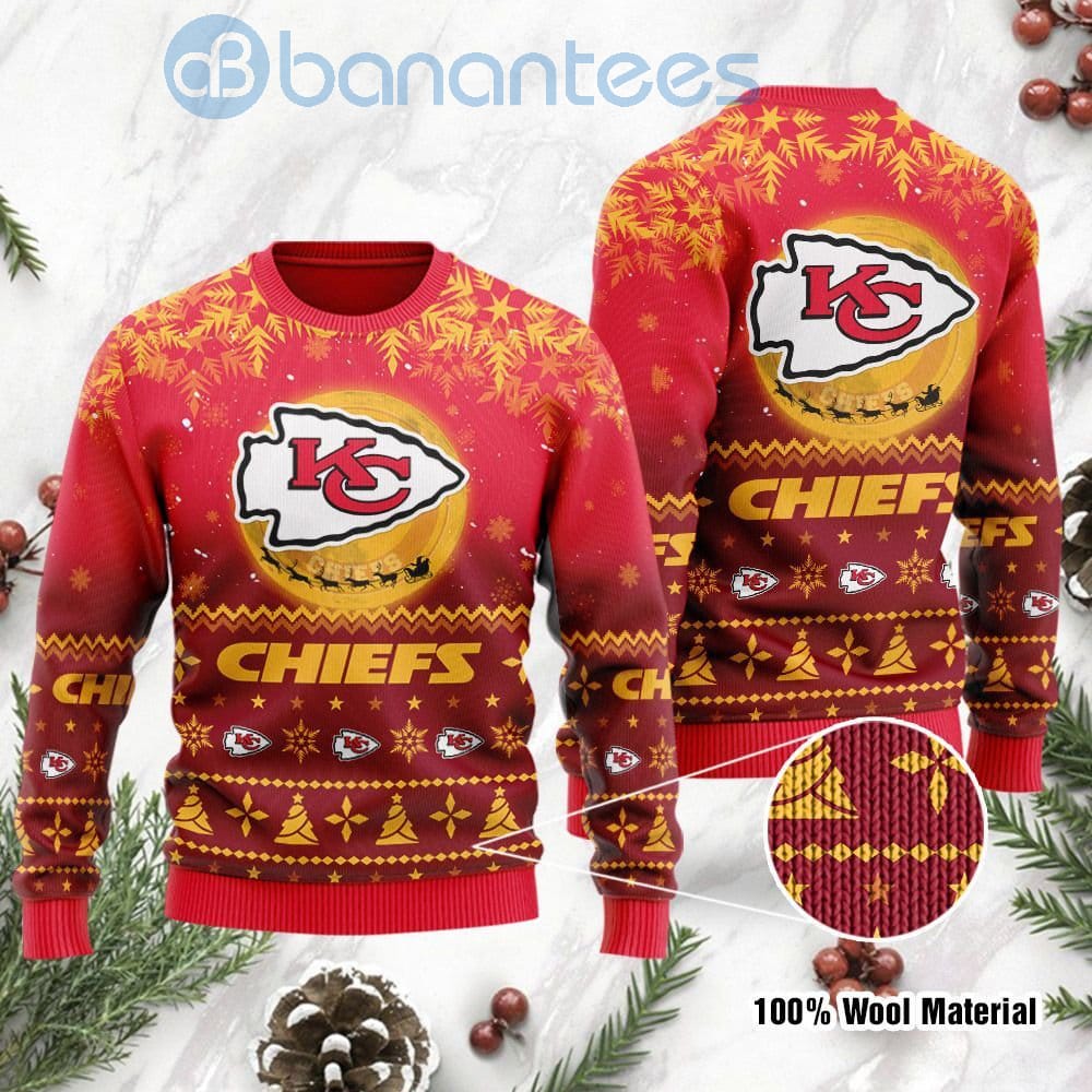 Kansas City Chiefs Santa Claus In The Moon Ugly Christmas 3D Sweater
