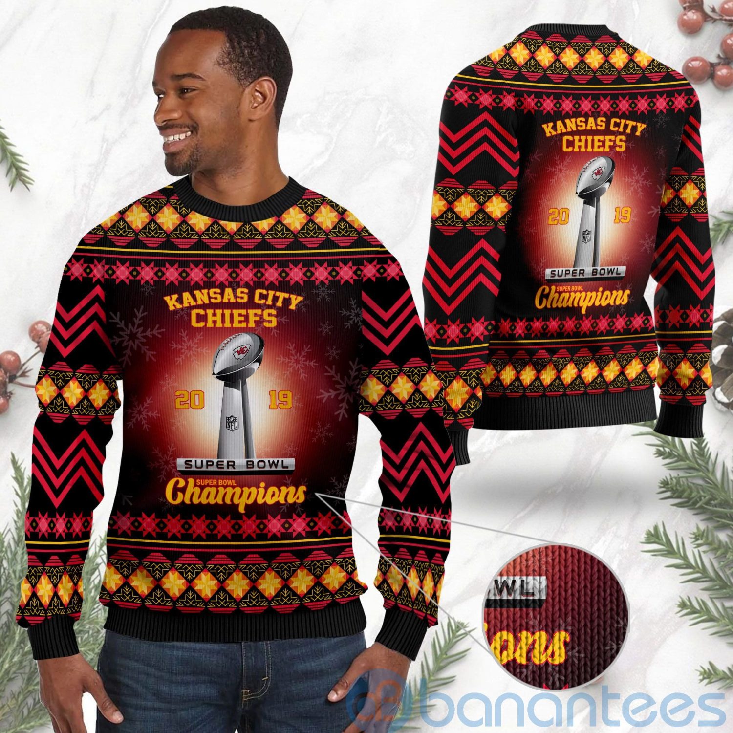Kansas City Chiefs Super Bowl Champions Cup Ugly Christmas 3D Sweater