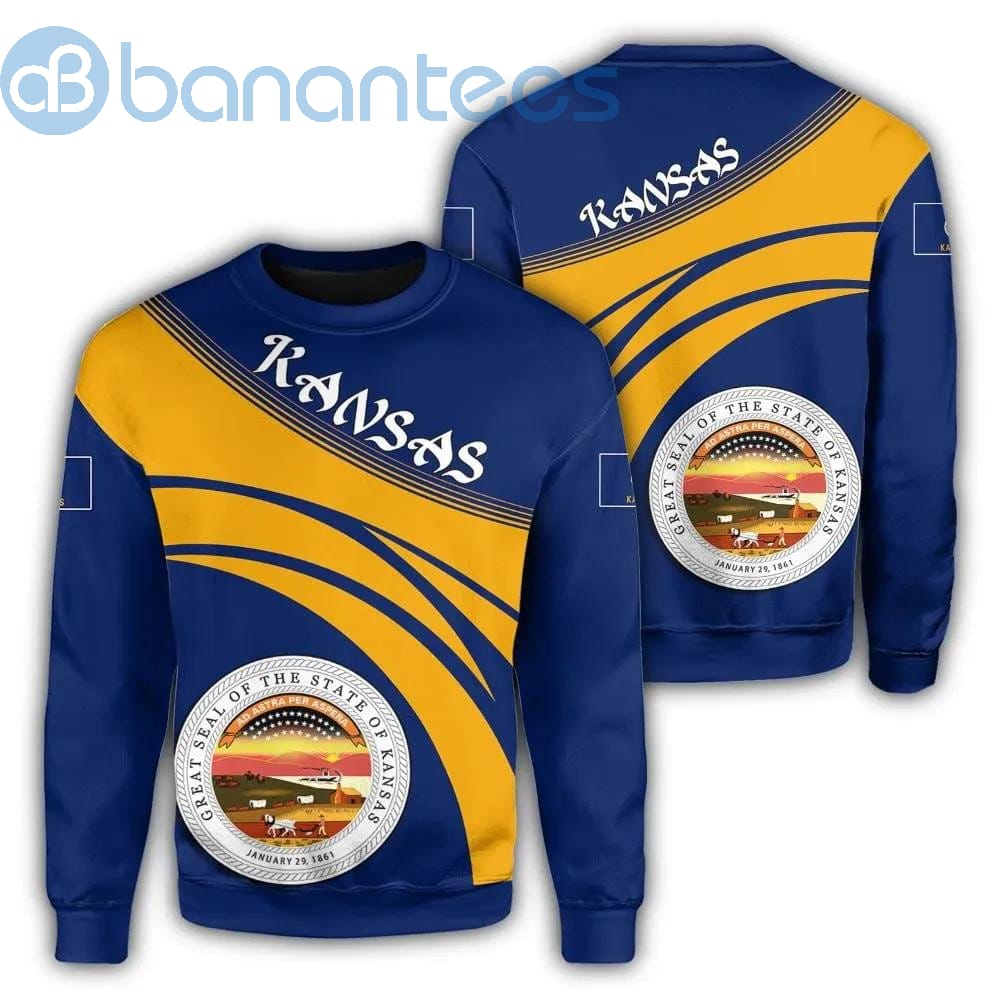 Kansas Coat Of Arms Cricket Style Yellow And Royal All Over Printed 3D Sweatshirt
