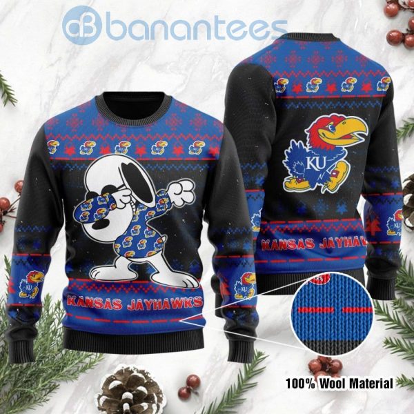 Kansas Jayhawks Snoopy Dabbing Ugly Christmas 3D Sweater Product Photo