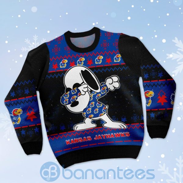 Kansas Jayhawks Snoopy Dabbing Ugly Christmas 3D Sweater Product Photo