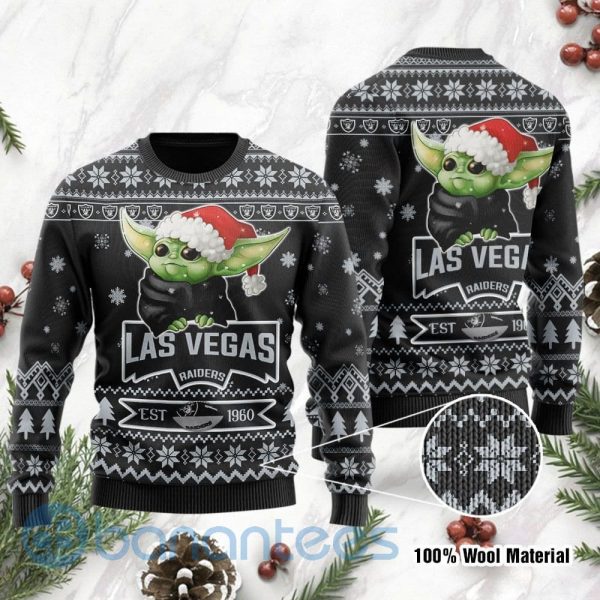 Las Vegas Raiders Cute Baby Yoda Grogu Ugly Christmas 3D Sweater Product Photo