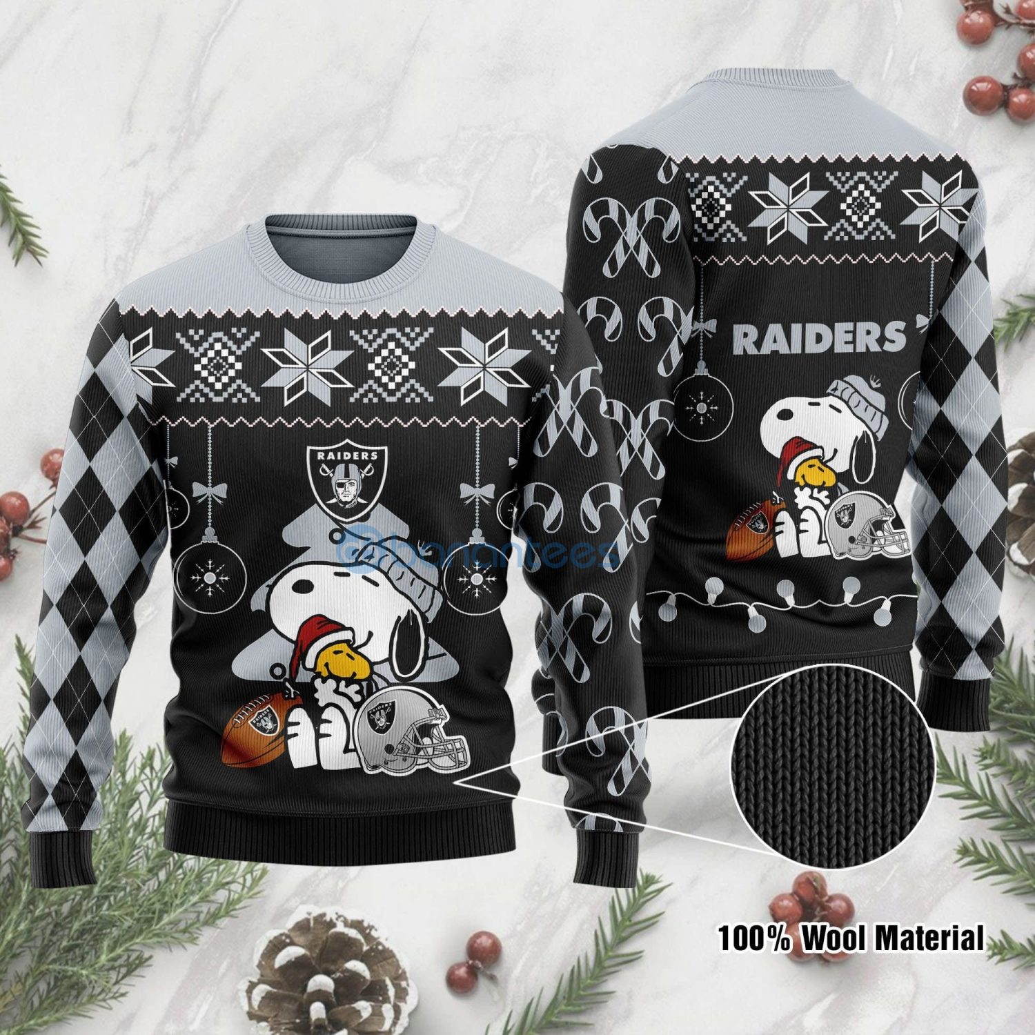 Las Vegas Raiders Funny Charlie Brown Peanuts Snoopy Christmas Tree Ugly Christmas 3D Sweater