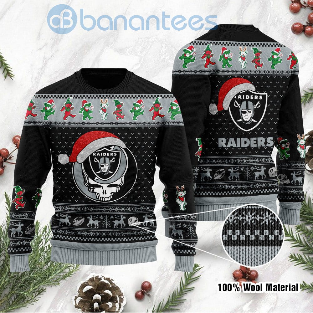 Las Vegas Raiders Grateful Dead SKull And Bears Custom Name Uglu Christmas 3D Sweater