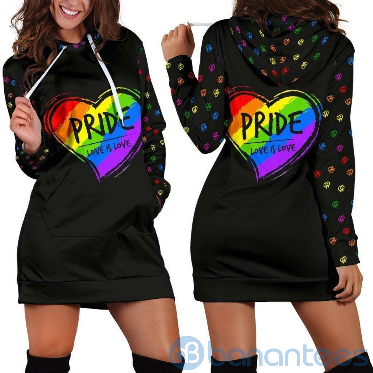 Lgbt Pride Heart Hoodie Dress For Women