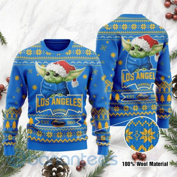 Los Angeles Chargers Cute Baby Yoda Grogu Ugly Christmas 3D Sweater Product Photo