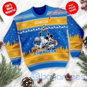Los Angeles Chargers Disney Donald Duck Mickey Mouse Goofy Custom Name Christmas 3D Sweater Product Photo