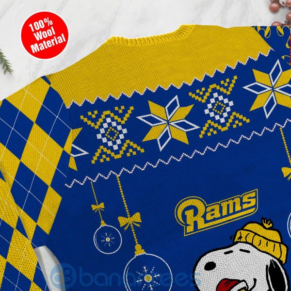 Los Angeles Rams Funny Charlie Brown Peanuts Snoopy Christmas Tree Ugly Christmas 3D Sweater Product Photo