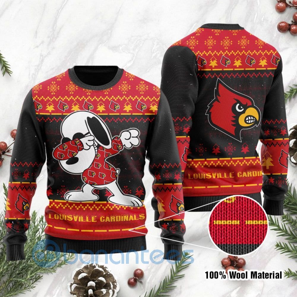 Louisville Cardinals Snoopy Dabbing Ugly Christmas 3D Sweater
