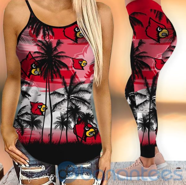 Louisville Cardinals Sunset Leggings And Criss Cross Tank Top For Women Product Photo