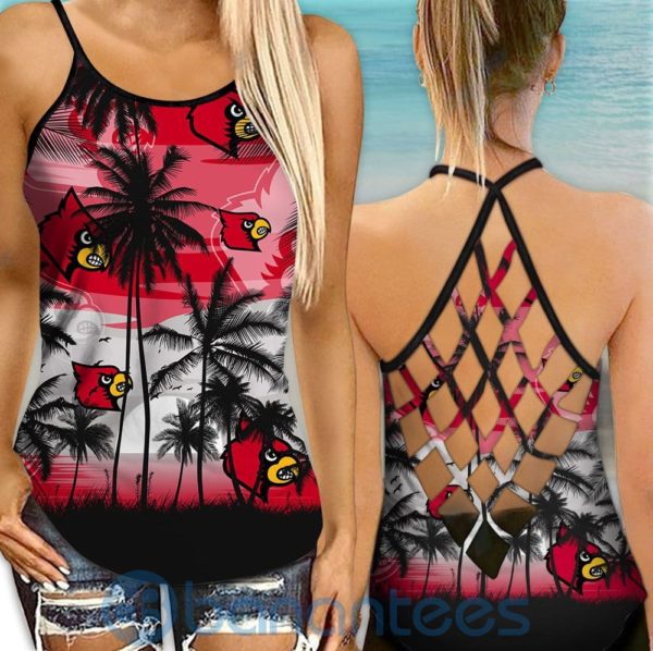 Louisville Cardinals Sunset Leggings And Criss Cross Tank Top For Women Product Photo