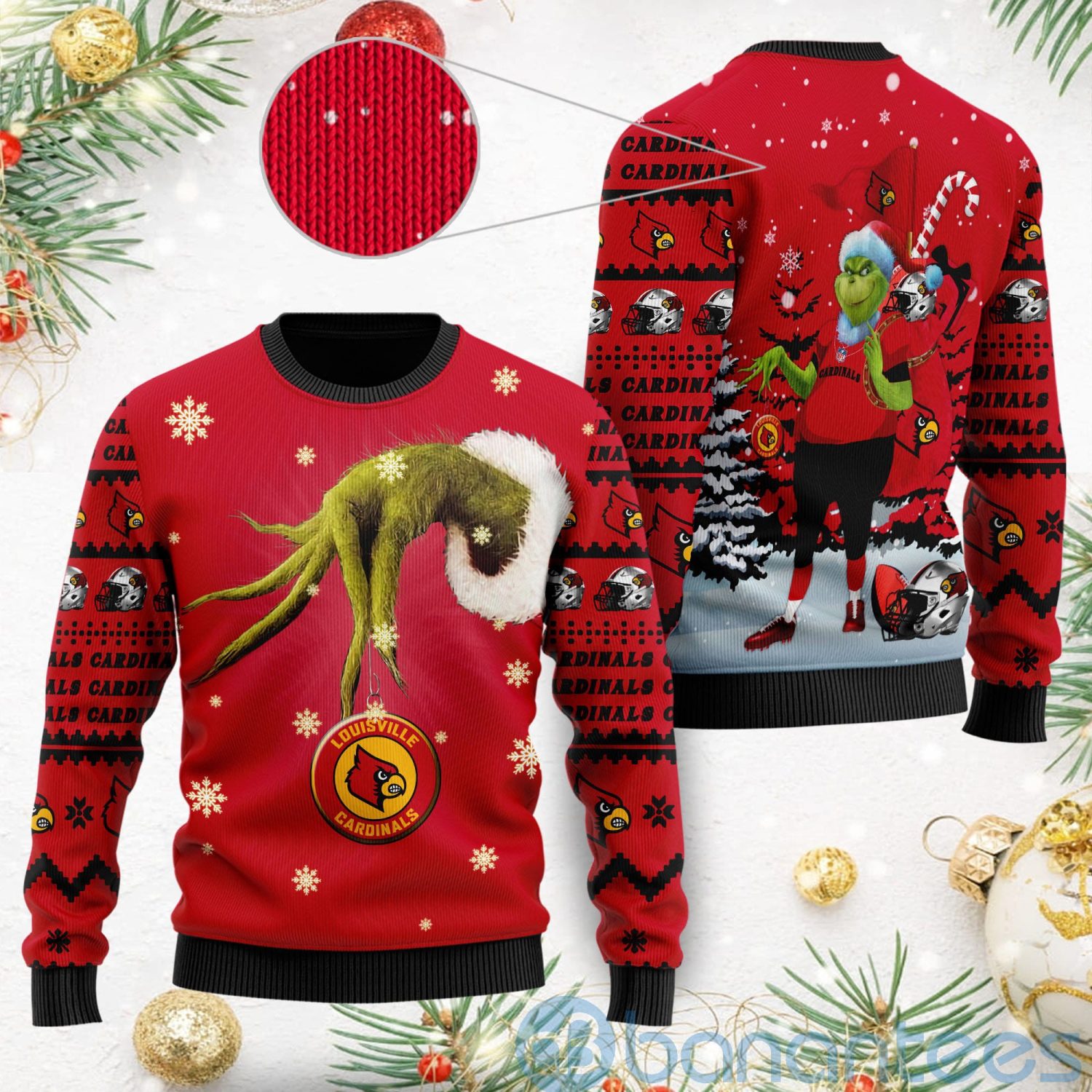 Louisville Cardinals Team Grinch Ugly Christmas 3D Sweater