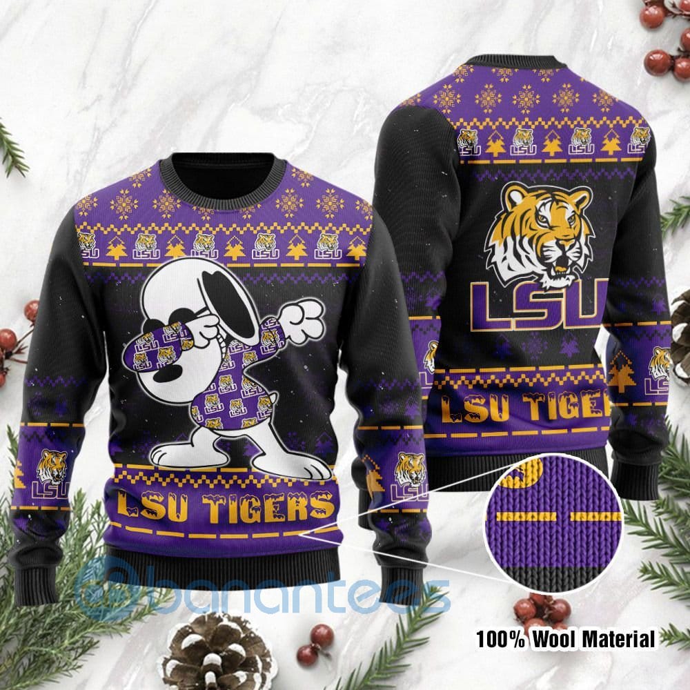 LSU Tigers Snoopy Dabbing Ugly Christmas 3D Sweater