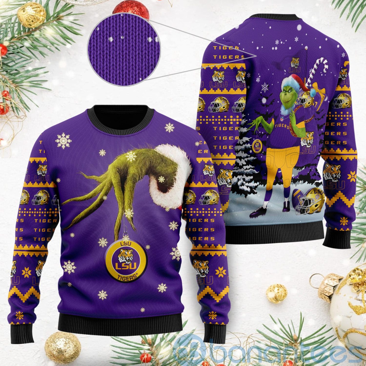 LSU Tigers Team Grinch Ugly Christmas 3D Sweater