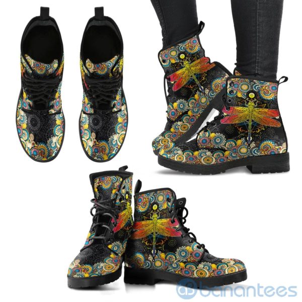 Mandala Dragonfly Handcrafted Leather Boots Product Photo