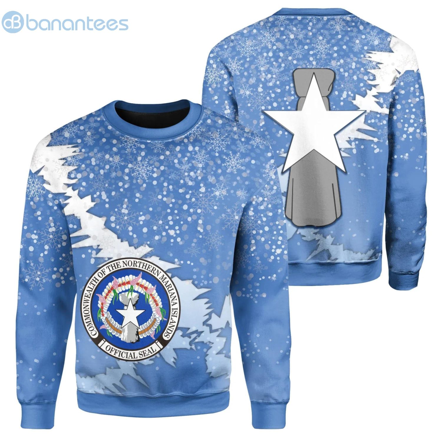 Mariana Islands Coat Of Arms Christmas Light Blue All Over Printed 3D Sweatshirt