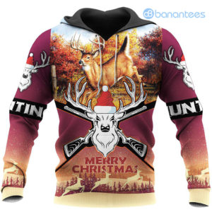 Merry Christmas Deer Hunting All Over Printed 3D Shirts - 3D Hoodie - Black