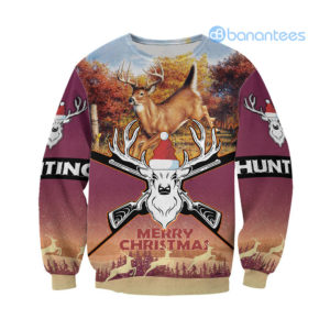 Merry Christmas Deer Hunting All Over Printed 3D Shirts - 3D Sweatshirt - Black