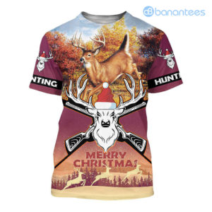 Merry Christmas Deer Hunting All Over Printed 3D Shirts - 3D T-Shirt - Black