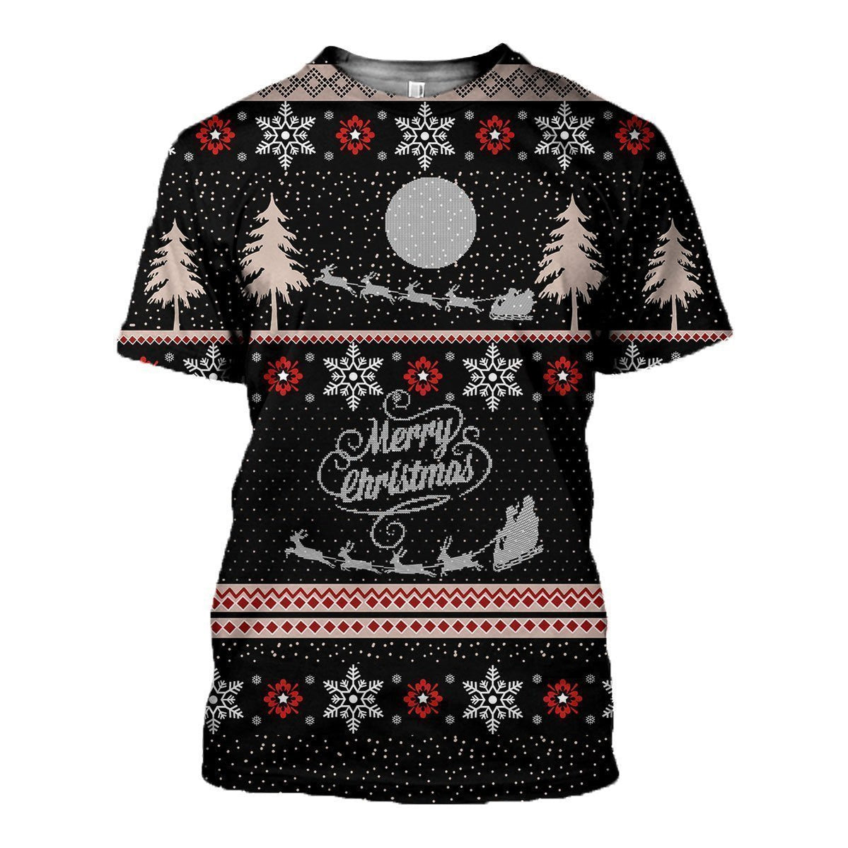 Merry Christmas Knitting All Over Printed 3D Shirt - 3D T-Shirt - Black