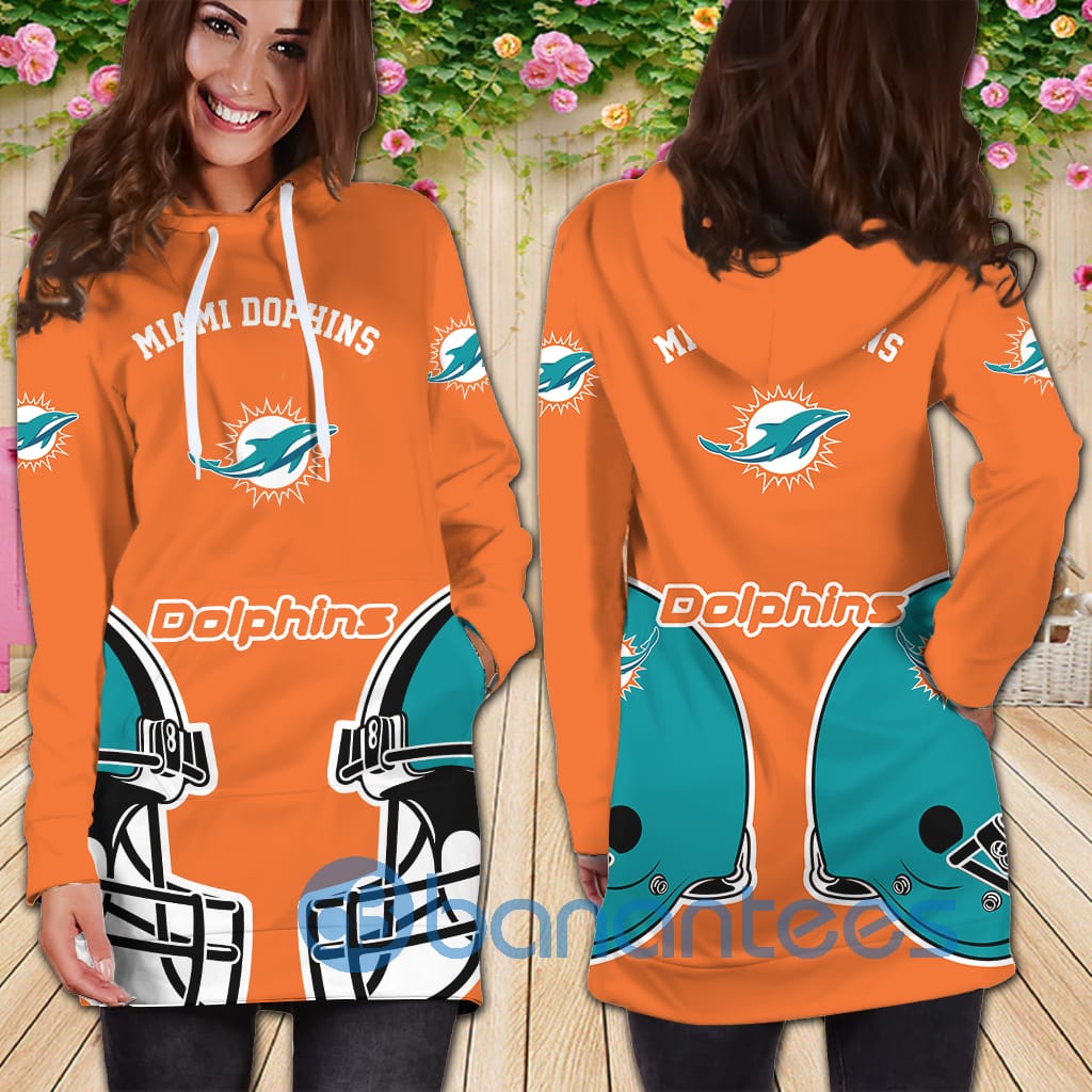 Miami Dolphins All Over Printed 3D Hoodie Dress For Women