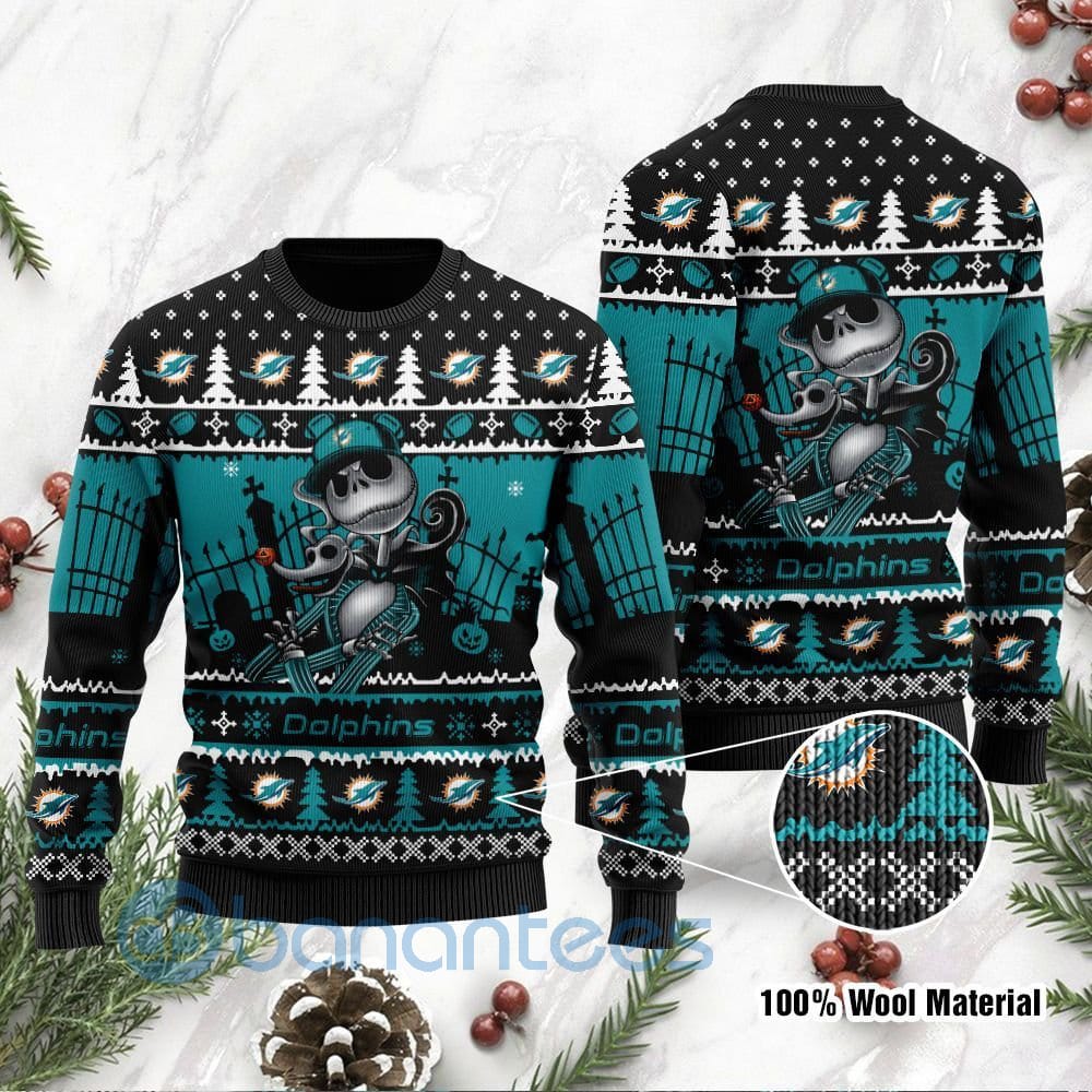 Miami Dolphins Jack Skellington Halloween Ugly Christmas 3D Sweater