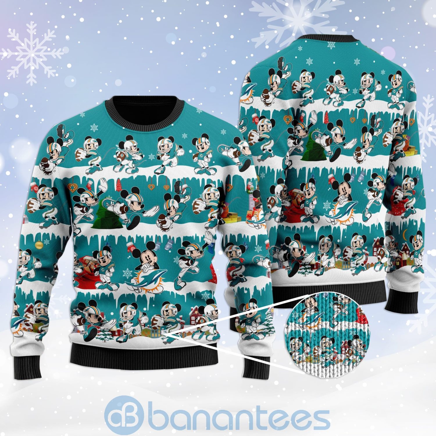 Miami Dolphins Mickey American Football Ugly Christmas 3D Sweater