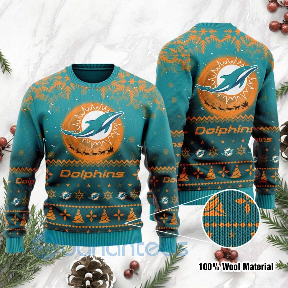 Miami Dolphins Santa Claus In The Moon Ugly Christmas 3D Sweater
