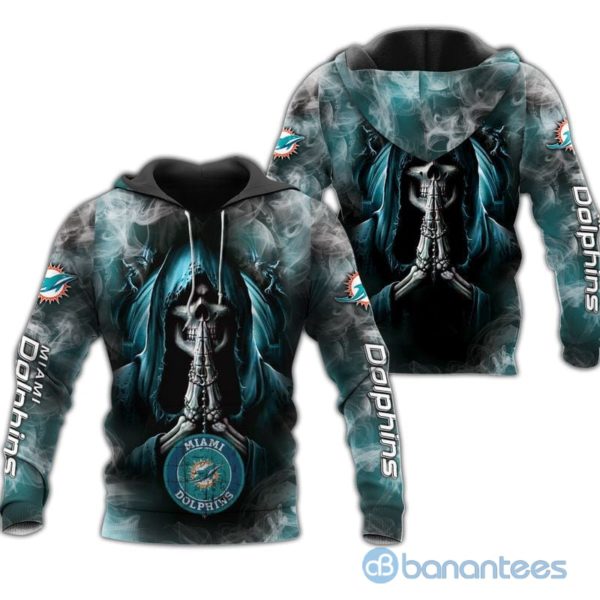 Miami Dolphins Skull Background Smoke All Over Printed 3D Hoodie Zip Hoodie Product Photo