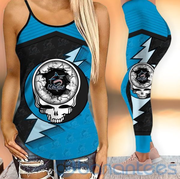 Miami Marlins Leggings And Criss Cross Tank Top For Women Product Photo
