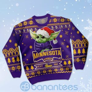 Minnesota Vikings Cute Baby Yoda Grogu Ugly Christmas 3D Sweater Product Photo