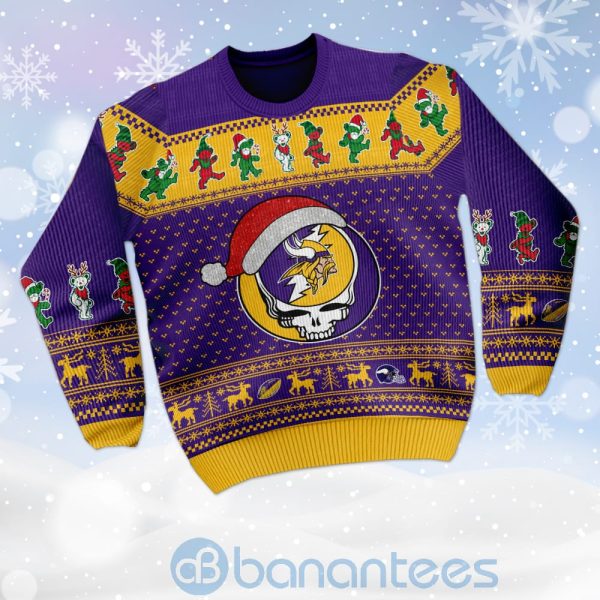Minnesota Vikings Grateful Dead SKull And Bears Custom Name Uglu Christmas 3D Sweater Product Photo