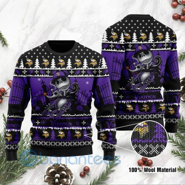 Minnesota Vikings Jack Skellington Halloween Ugly Christmas 3D Sweater Product Photo