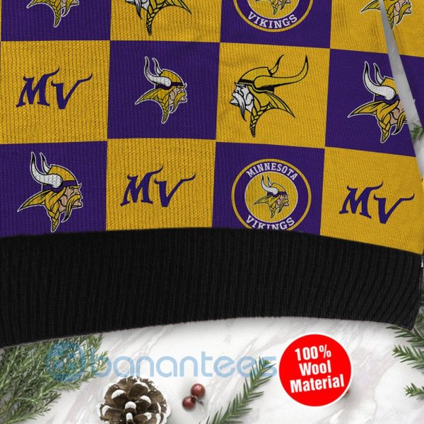 Minnesota Vikings Logo Checkered Flannel Design Ugly Christmas 3D Sweater Product Photo