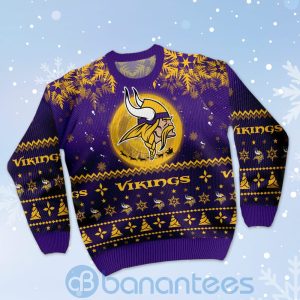 Minnesota Vikings Santa Claus In The Moon Ugly Christmas 3D Sweater Product Photo