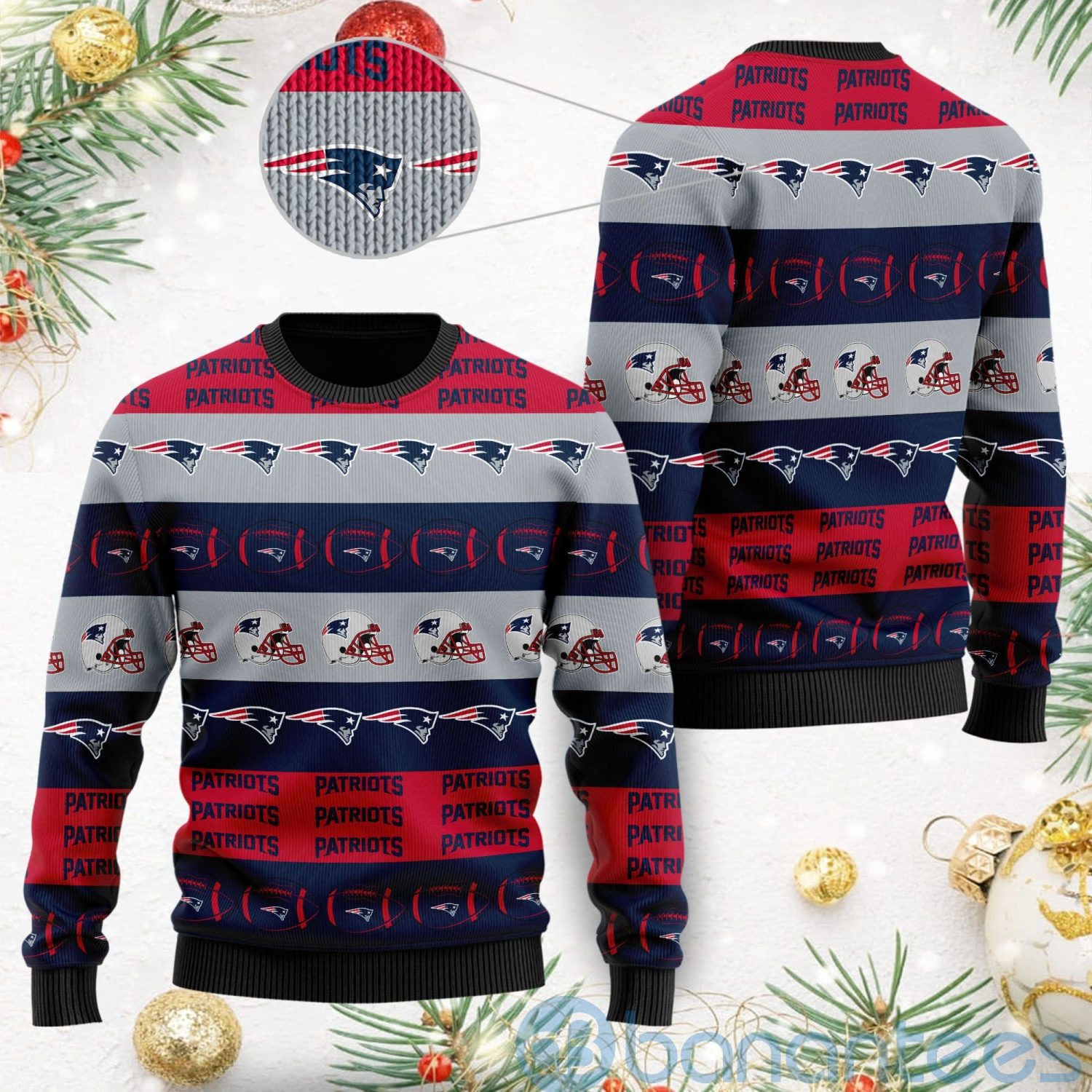 New England Patriots American Football Team Logo Helmet Symbols Ugly Christmas 3D Sweater