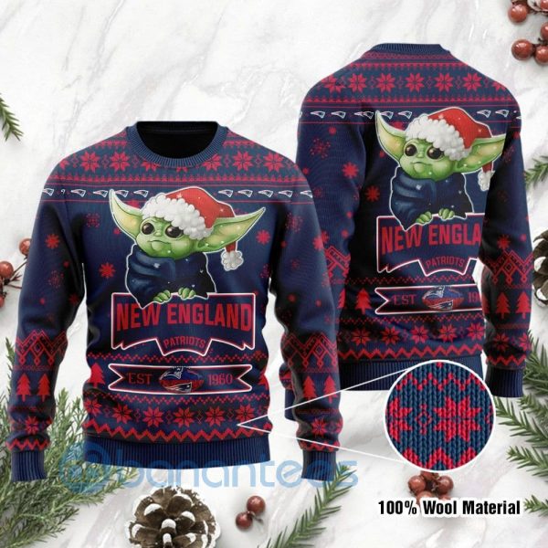 New England Patriots Cute Baby Yoda Grogu Ugly Christmas 3D Sweater Product Photo