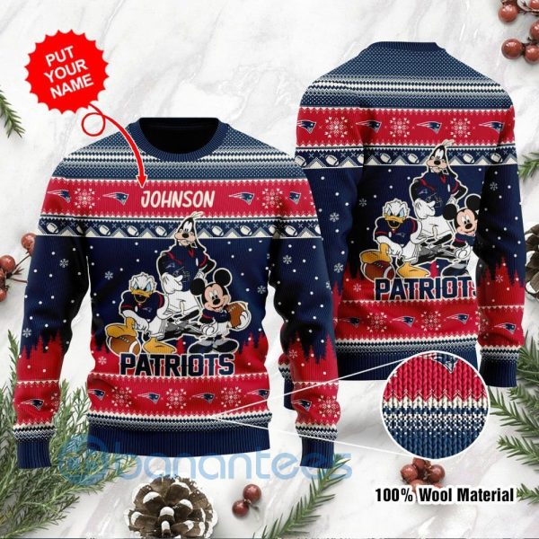 New England Patriots Disney Donald Duck Mickey Mouse Goofy Custom Name Christmas 3D Sweater Product Photo