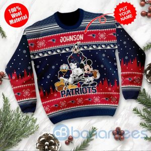 New England Patriots Disney Donald Duck Mickey Mouse Goofy Custom Name Christmas 3D Sweater Product Photo