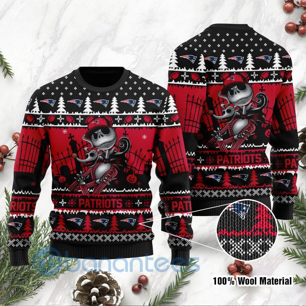 New England Patriots Jack Skellington Halloween Ugly Christmas 3D Sweater