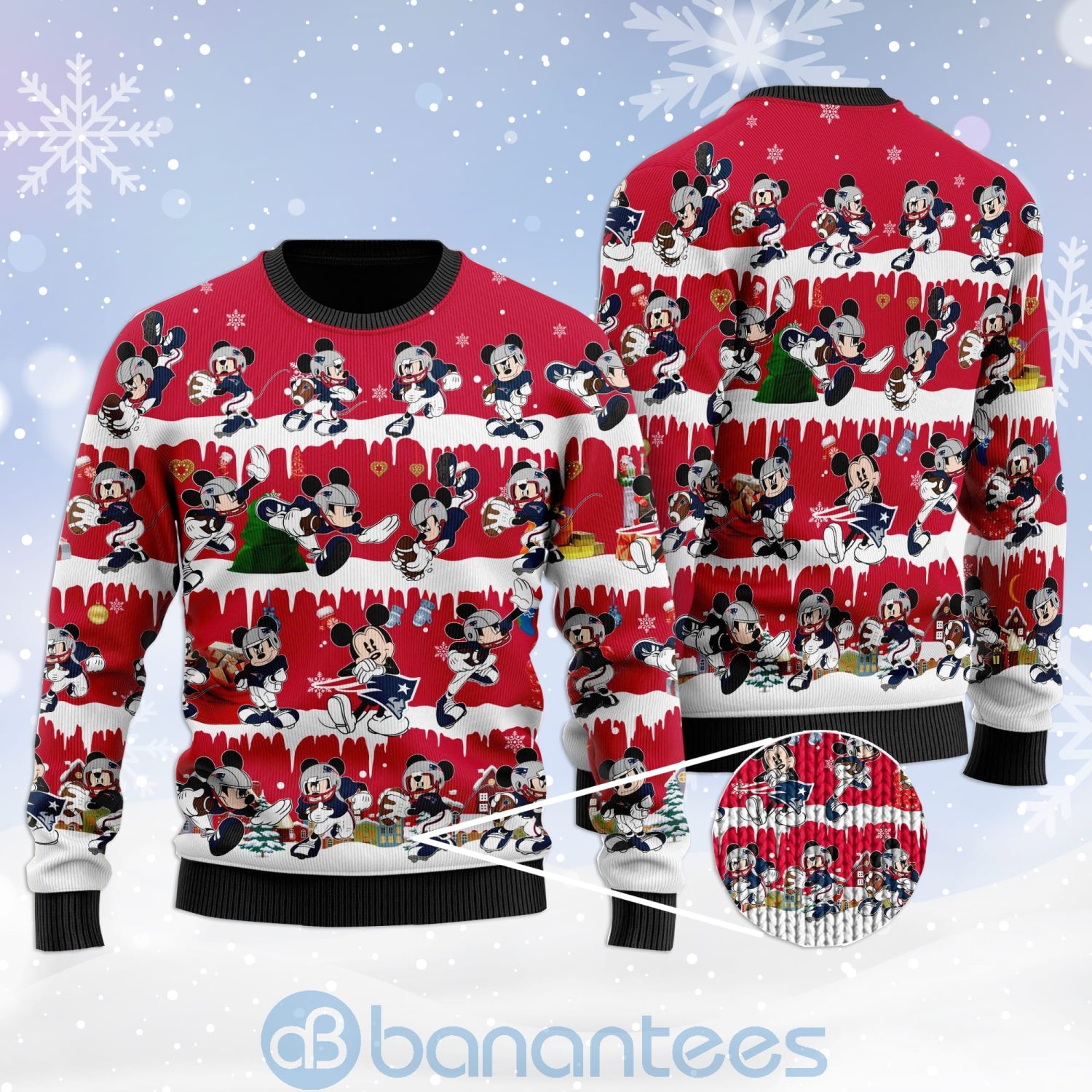New England Patriots Mickey American Football Ugly Christmas 3D Sweater