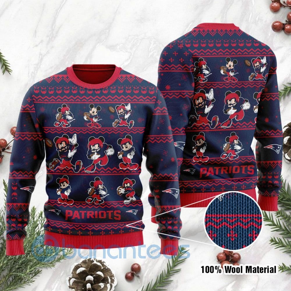 New England Patriots Mickey Mouse Ugly Christmas 3D Sweater
